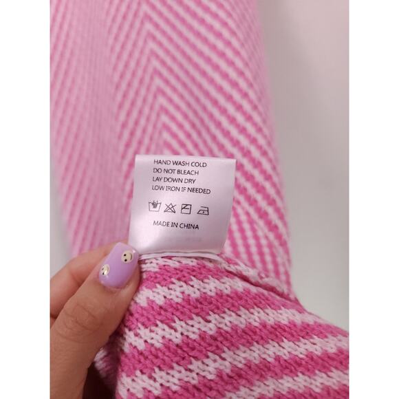 SAGE The Label Pink White Chevron Knit Halter Long Dress Size S Front Slit - Picture 9 of 11